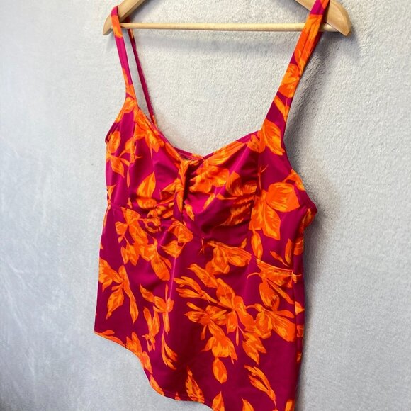 Lands’ End Floral Tankini Top Size 16 Swimsuit Unpadded Underwire Pink Orange - Picture 7 of 10